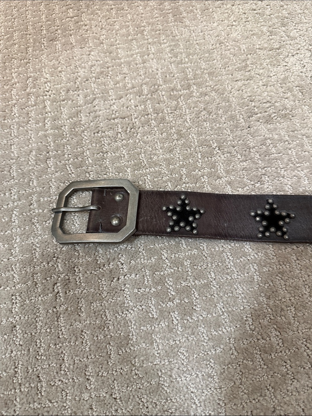 Free People Dark Brown Leather Studded Belt with Geometric Buckle - Picture 3 of 3